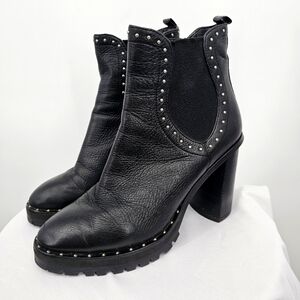 Rebecca‎ Minkoff Edolie Black Leather Studded Heeled Boots Size 7.5